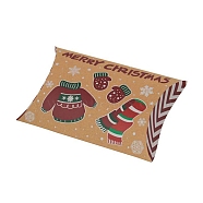 Christmas Theme Cardboard Candy Pillow Boxes, Cartoon Clothes Candy Snack Gift Box, FireBrick, Fold: 7.3x11.9x2.6cm(CON-G017-02H)
