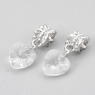 Alloy European Dangle Charms, Large Hole Pendants, with Glass, Heart, Clear, Platinum, 23mm, Hole: 4.5mm(MPDL-S067-031P)
