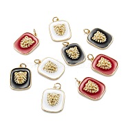 Real 18K Gold Plated Brass Enamel Pendants, with Jump Rings, Long-Lasting Plated, Rectangle with Lion, Mixed Color, 21x16x5mm, Hole: 3.5mm(KK-A155-16G)