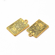 Tibetan Style Alloy Pendants, Rectangle with Tarot Charm, The Lovers VI, Antique Golden, 23x14x1.5mm, Hole: 2mm(PALLOY-M207-06AG-04)
