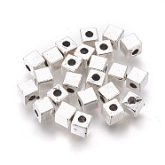 Tibetan Style Spacer Beads, Lead Free & Cadmium Free & Nickel Free, Cube, Antique Silver Color, 4x4x4mm, Hole: 2mm(X-TIBEB-LFH10390Y-FF)