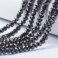 Electroplate Transparent Glass Beads Strands, Full Plated, Faceted, Rondelle, Gunmetal Plated, 8x6mm, Hole: 1mm, about 65~68pcs/strand, 15.7~16.1 inch(40~41cm)(EGLA-A034-T8mm-UA08)