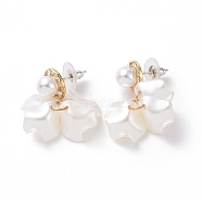 Acrylic Imitation Shell Dangle Stud Earrings with 925 Sterling Silver Pins, Alloy Cluster Drop Earrings for Women, White, 32mm, Pin: 0.8mm(EJEW-L281-07LG)