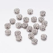 Tibetan Style Alloy Beads, Lead Free & Nickel Free & Cadmium Free, Flower, Great for Mother's Day Gifts making, Antique Silver, about 7.5mm in diameter, 3.5mm thick, hole: 1mm(X-LF0264Y-NF)