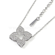 Clover Titanium Steel with Clear Cubic Zirconia Pendant Necklaces for Women, Stainless Steel Color, 15.75 inch(40cm)(NJEW-G133-01P)