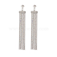 304 Stainless Steel Ball Chains Tassel Stud Earrings, Brass Rhinestone Strass Chains Jewelry for Women, Stainless Steel Color, 85mm, Pin: 0.8mm(EJEW-TA00196)