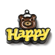 Christmas Opaque Resin Cabochons, Word Happy with Bear, Yellow, 22x28.5x5mm(CRES-D015-01F)