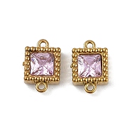 Ion Plating(IP) 304 Stainless Steel Cubic Zirconia Square Links Connector Charms, Real 18K Gold Plated, Plum, 9.5x6.5x3mm, Hole: 0.9mm(STAS-K256-24G-08)