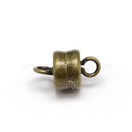 Column Brass Magnetic Clasps with Loops, Lead Free & Nickel Free & Cadmium Free, Antique Bronze, 11x6mm, Hole: 2mm(X-KK-M064-AB-NR)