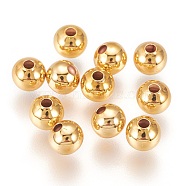 Perles en laiton, Plaqué longue durée, ronde, or, 4x3.5mm, Trou: 1.6mm(KK-E759-4mm-08G)