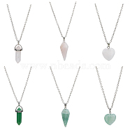 6Pcs 6 Styles Natural Rose Quartz & Green Aventurine Pendant Necklaces Set with Alloy Chains, Heart & Cone & Bullet, 18.31~18.70 inch(46.5~47.5cm), 1Pc/style(NJEW-FI0001-13)