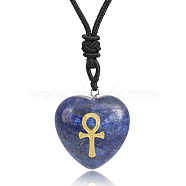 Natural Lapis Lazuli Heart Engraved AnKh Cross Pendant Personalized DIY Necklaces(SC1205-3)