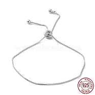 Adjustable Rhodium Plated 925 Sterling Silver Box Chains Slider Bracelets, Real Platinum Plated, 8-5/8 inch(22cm)(STER-M112-01P)