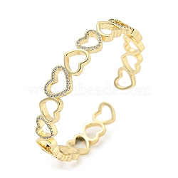 Heart Brass Micro Pave Clear Cubic Zirconia Open Cuff Bangles for Women, Real 18K Gold Plated, Inner Diameter: 1-7/8 x 2-1/4 inch(4.8x5.8cm)(BJEW-Z062-02B)