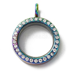 Alloy Crystal Rhinestone Locket Pendants, Double sides with Glass, DIY Accessories for Jewelry Pendant Making, Flat Round, Rainbow Color, 33x25x7mm, Hole: 4.8mm(FIND-WH0061-50A-M)