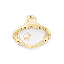 Light Gold Plated Alloy Enamel Charms, Cadmium Free & Lead Free, Planet Charm, White, 12x13x4mm, Hole: 1.6mm(ENAM-M219-10KCG-02)