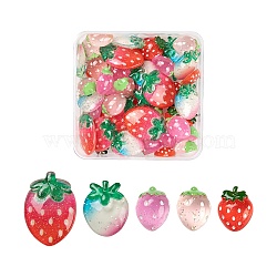 50Pcs Resin Cabochons, with Glitter Powder, Strawberry, Mixed Color, 19~31.5x15~23x6~9mm,(CRES-LS0001-11)