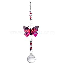 Random Pattern Butterfly Hanging Crystal Prisms Suncatcher, Chain Pendant Hanging Decor, Fuchsia, 250mm(PW-WG56806-01)