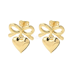 Rack Plating Heart Brass Stud Earrings, Cadmium Free & Lead Free, Long-Lasting Plated, Real 18K Gold Plated, 21x17mm(EJEW-C109-01G)