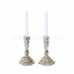 Alloy Candle Holder Miniature Ornaments, Micro Landscape Home Dollhouse Accessories, Pretending Prop Decorations, Platinum, 12x40mm(PW-WG7A026-02)