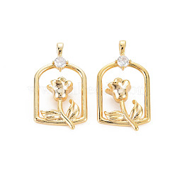 Rack Plating Brass Micro Pave Clear Cubic Zirconia Pendants, Nickel Free, Flower, Real 18K Gold Plated, 24x14x6mm, Hole: 2.5x1.5mm(KK-S360-164)