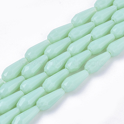Opaque Solid Color Glass Beads Strands, Imitation Jade, Faceted, Teardrop, Aquamarine, 9~10x4mm, Hole: 1mm, about 72pcs/Strand, 26.38~27.17 inch(67~69cm)(X-GLAA-T009-001H)