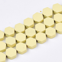 Spray Painted Non-magnetic Synthetic Hematite Beads Strands, Hexagon, Champagne Yellow, 6.5x6x2.5mm, Hole: 1mm, about 66pcs/strand, 15.7 inch(G-T116-03B-02)