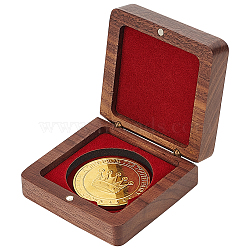 Wood Coin Medal Storage Box, with Magnet and Velvet, Square, Dark Red, 68x68x28mm, Inner Diameter: 45mm(AJEW-WH0009-68B)