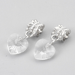 Alloy European Dangle Charms, Large Hole Pendants, with Glass, Heart, Clear, Platinum, 23mm, Hole: 4.5mm(MPDL-S067-031P)