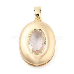 Rack Plating Brass Pendants, Oval Shaped Glass Charms, Long-Lasting Plated, Cadmium Free & Lead Free, Real 18K Gold Plated, Clear, 25.5x18x6mm, Hole: 3x5.5mm(KK-I710-12B-01)