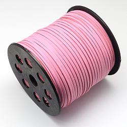Faux Suede Cord, Faux Suede Lace, One Side Covering with Imitation Leather, Pearl Pink, 2.7x1.4mm, about 98.42 yards(90m)/roll(LW-R006-08)