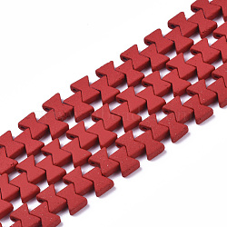 Spray Painted Non-magnetic Synthetic Hematite Multi-Strand Links, for Tile Elastic Bracelets Making, Bowknot, Red, 7x6x3mm, Hole: 1mm, about 94~99pcs/strand, 16.14~17.32 inch(41~44cm)(X-G-R468-06-07)