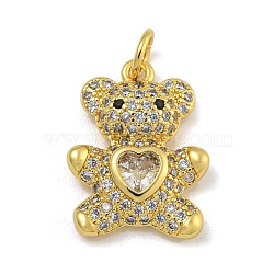 Rack Plating Brass Micro Pave Cubic Zirconia Pendants, Long-Lasting Plated, Cadmium Free & Lead Free, Bear, Real 18K Gold Plated, 18x13.5x4mm, Hole: 3.5mm(KK-I718-02B-G)