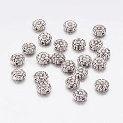 Tibetan Style Alloy Beads, Lead Free & Nickel Free & Cadmium Free, Flower, Great for Mother's Day Gifts making, Antique Silver, about 7.5mm in diameter, 3.5mm thick, hole: 1mm(X-LF0264Y-NF)