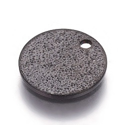 304 Stainless Steel Textured Pendants, Flat Round, Electrophoresis Black, 10x1mm, Hole: 1.2mm(STAS-I098-01-10mm-B)