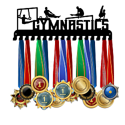 Sport Theme Iron Medal Holder Frame, Medals Display Hanger Rack, 17 Hooks, with Screws, Gymnastics Pattern, 150x400mm(ODIS-WH0045-008)