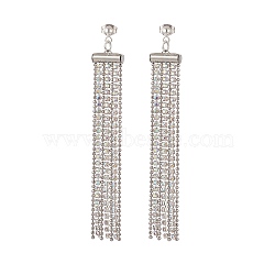 304 Stainless Steel Ball Chains Tassel Stud Earrings, Brass Rhinestone Strass Chains Jewelry for Women, Stainless Steel Color, 85mm, Pin: 0.8mm(EJEW-TA00196)