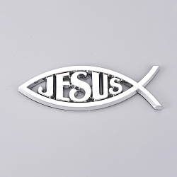 Waterproof Jesus Fish Decal Sticker, 3D Car Decal Emblem Sticker, for Jesus Christian Fish Symbol, Silver, 140x46x6mm(RB-WH0002-05)