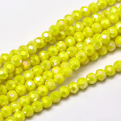 Faceted Round Full Rainbow Plated Electroplate Glass Beads Strands, Yellow, 4mm, Hole: 1mm, about 90~95pcs/strand, 12.8~13.6 inch(32~34cm)(X-EGLA-J130-FR05)