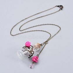 Pendant Necklaces, with Skull Synthetic Howlite Beads, Rose Flower Resin Beads, Glass Bottles and Antique Bronze Plated Brass Cable Chains, for Blood Vial Necklace Making, Deep Pink, 18.11 inch(46cm)(NJEW-JN02713-02)
