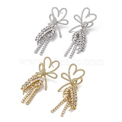 Clear Cubic Zirconia Heart Bowknot with Wheat Dangle Stud Earrings, Rack Plating Brass Long Tassel Drop Earrings  for Women, Cadmium Free & Nickel Free & Lead Free, Mixed Color, 55mm, Pin: 0.7mm, Heart: 30.5x21.5, Pendants: 32x14.5x3mm(EJEW-M210-06)