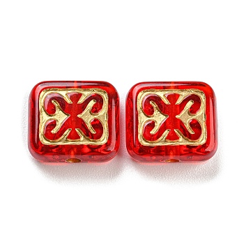 Plating Transparent Acrylic Beads, Golden Metal Enlaced, Rectangle, Red, 10.5x12x5mm, Hole: 1.8mm, about 833pcs/500g