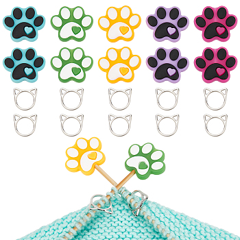 Dog Paw Print Food Grade Eco-Friendly Silicone Beads, Alloy Pendants, Mixed Color, 15~24x16~29x1.5~8.5mm, Hole: 2.5mm