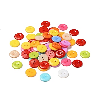 Acrylic Sewing Buttons for Costume Design, Plastic Buttons, 2-Hole, Dyed, Flat Round, Mixed Color, 15x2mm, Hole: 1mm