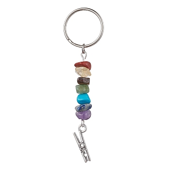 Tibetan Style Zinc Alloy Keychains, with Synthetic & Natural Mixed Gemstone and Iron Split Key Rings, Clip, 7.5cm, Clip: 54x8x2mm