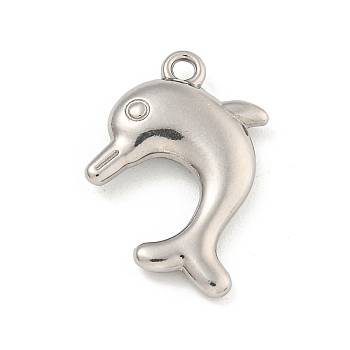 Non-Tarnish 304 Stainless Steel Pendants, Dolphin Charm, Stainless Steel Color, 21.5x17x4.5mm, Hole: 2mm