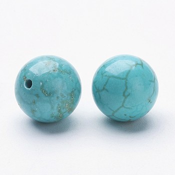 Natural Howlite Beads, Dyed & Heated, Half Drilled, Round, Turquoise, 10~10.5mm, Hole: 1mm