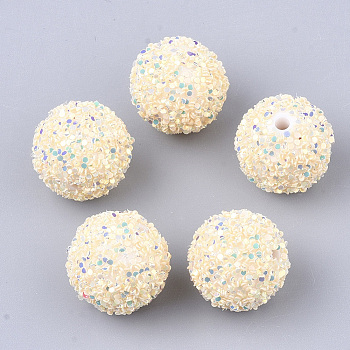 Acrylic Beads, Glitter Beads,with Sequins/Paillette, Round, Lemon Chiffon, 12x11mm, Hole: 2mm
