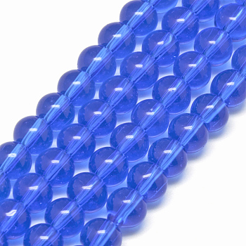 Glass Beads Strands, Round, Royal Blue, 10mm, Hole: 1mm, about 33pcs/strand, 12 inch