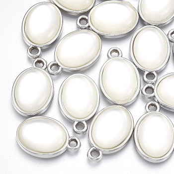 UV Plating Acrylic Pendants, with Acrylic Imitation Pearl, Oval, Platinum, 23x15x6mm, Hole: 2mm